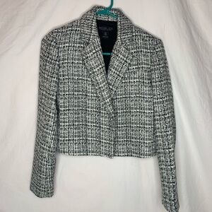 Rachel Zoe cropped tweed blazer size2 open, shoulder pads, fitted